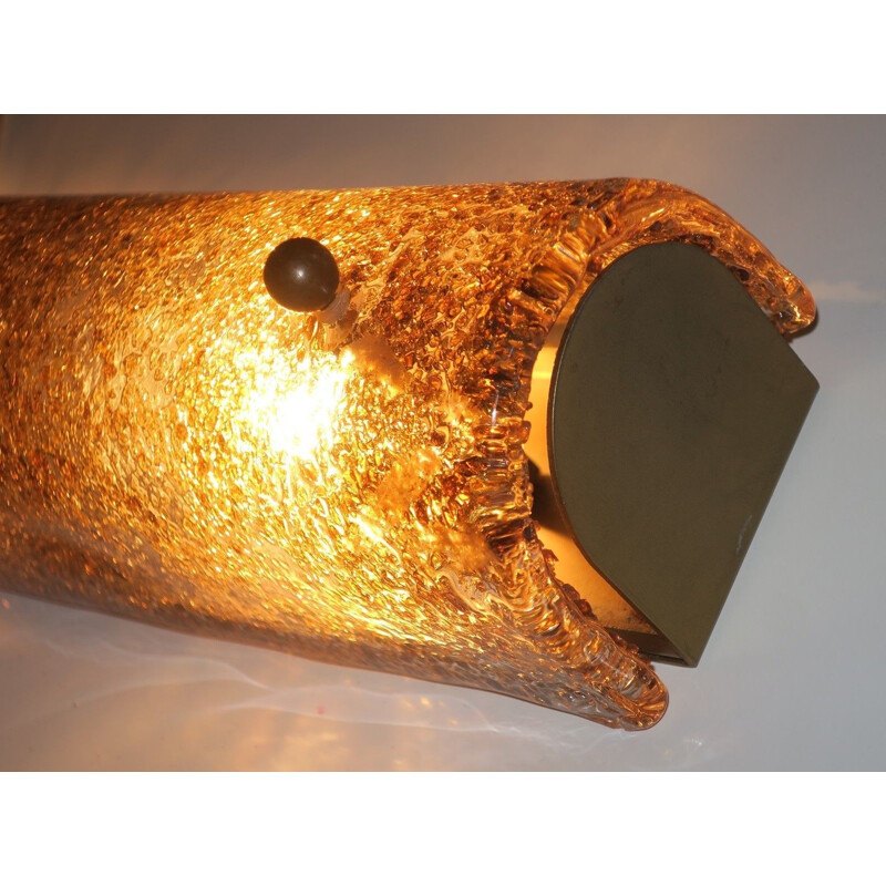 Vintage Murano Glass and Brass Long Wall Light 1950s