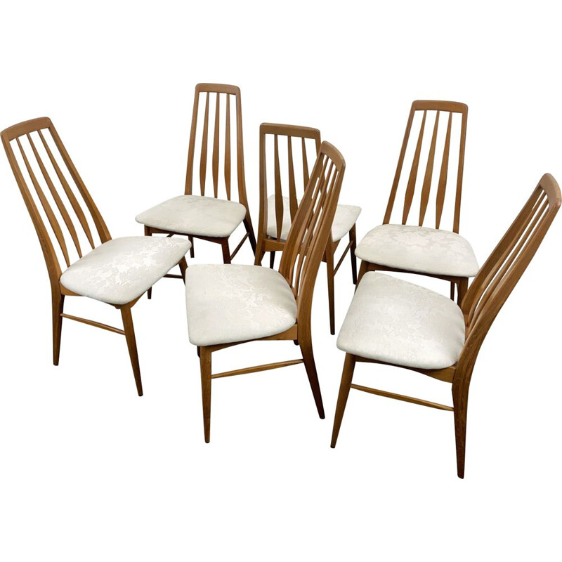 Conjunto de 6 cadeiras de teca Eva vintage de Niels Koefoed para Koefoeds Hornslet, Dinamarca 1960