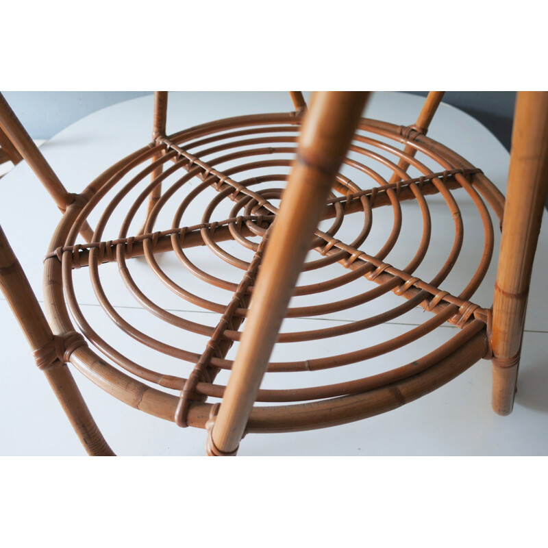 Vintage Bamboo and Frosted Glass Cocktail Table 1960s