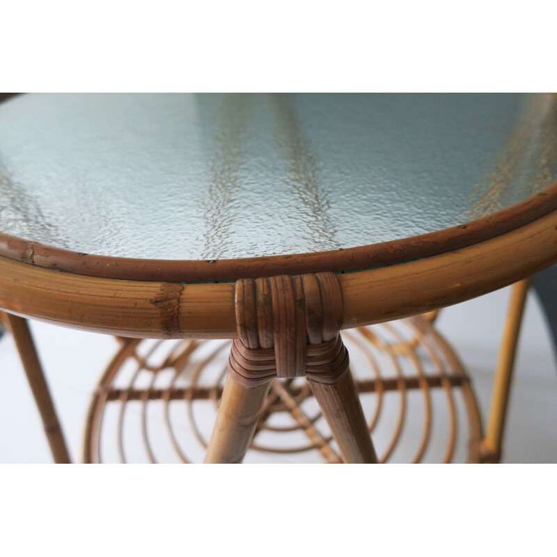 Vintage Bamboo and Frosted Glass Cocktail Table 1960s