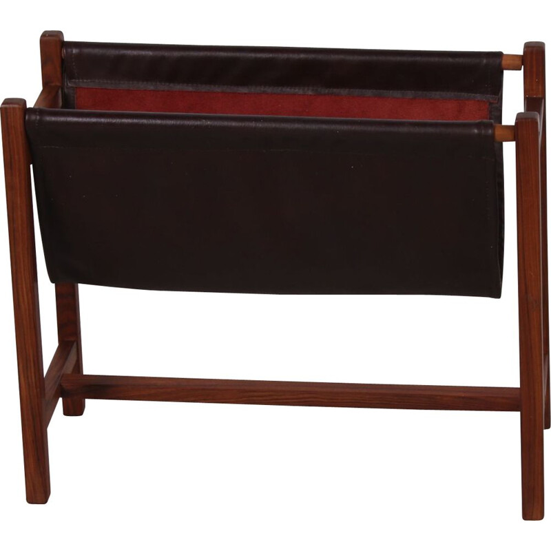 Vintage Magazine rack rosewood and leather 1960s