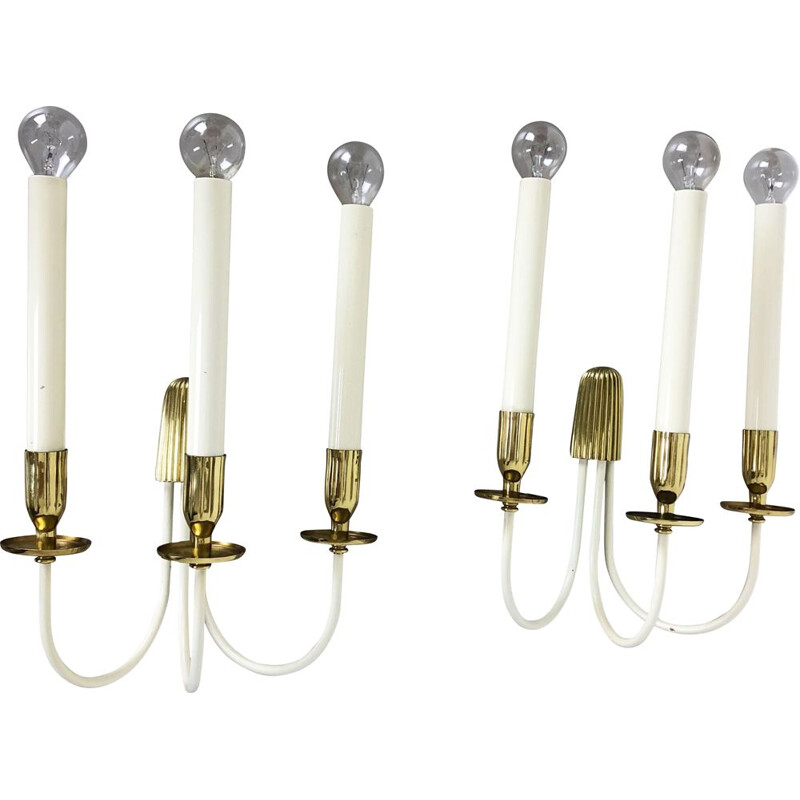 Pair of vintage brass wall sconces by Vereinigte Werkstätten München Germany, Germany 1950