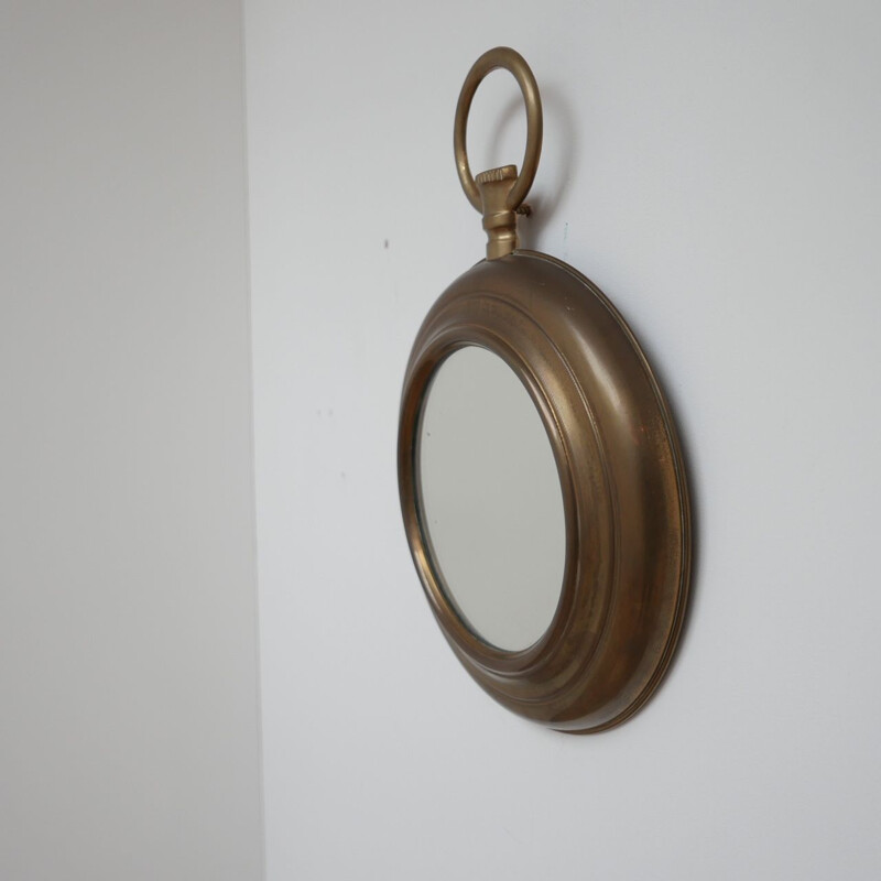 Mid-Century Brass Pocket Watch Mirror French 1950s