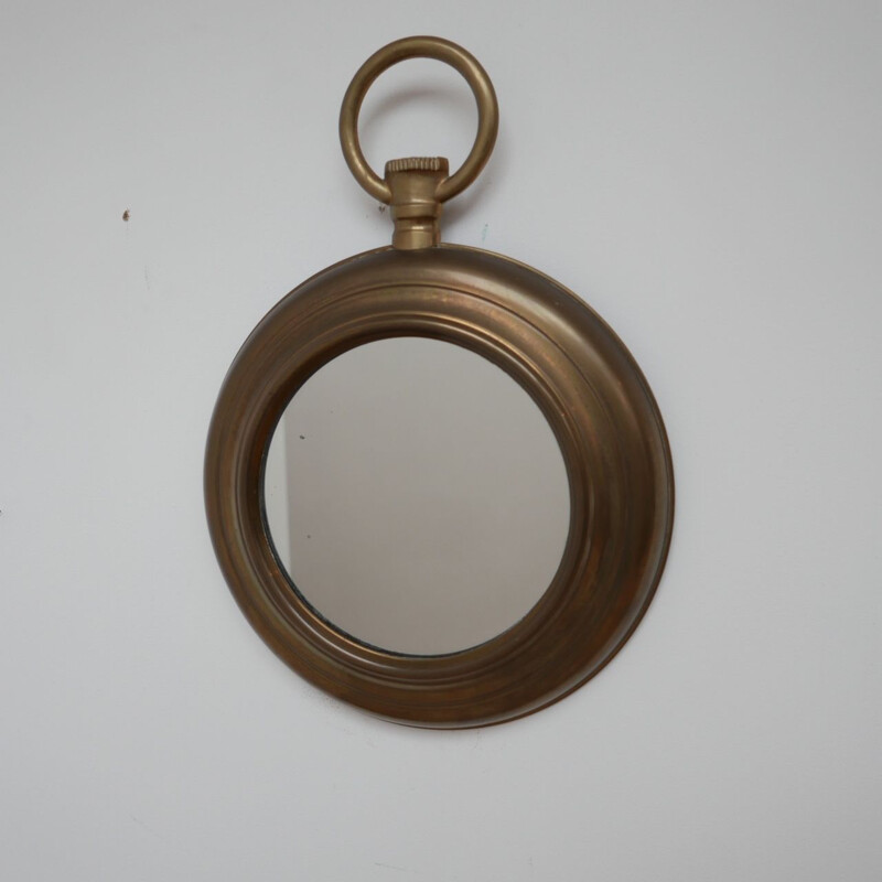 Mid-Century Brass Pocket Watch Mirror French 1950s