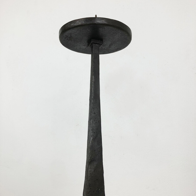 Large vintage Cast Iron Sculptural Brutalist Metal Candleholder Austria 1950s