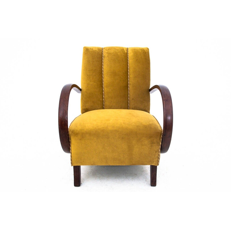 Vintage Yellow armchair by Jindrich Halabala 1940s