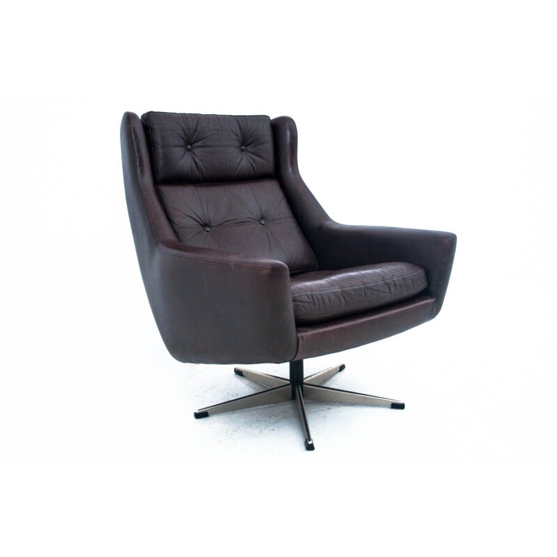 Vintage leather armchair with a footstool, Denmark 1960s