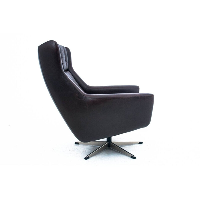 Vintage leather armchair with a footstool, Denmark 1960s