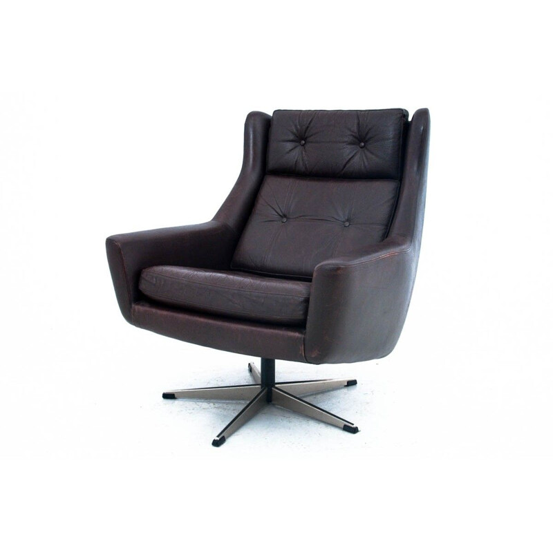 Vintage leather armchair with a footstool, Denmark 1960s