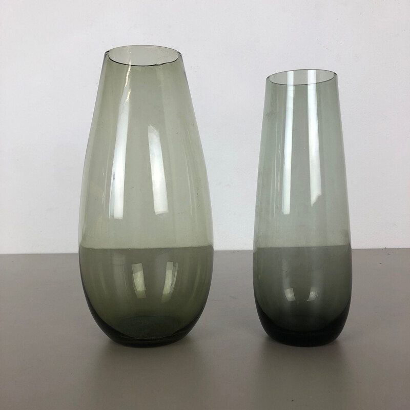 Paire de vases vintage en verre de Wilhelm Wagenfeld pour le Wmf, Allemagne 1960