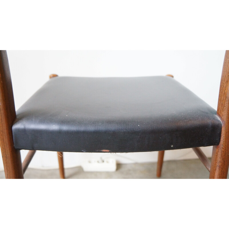 Vintage teak wooden black leatherette dining chair Scandinavian