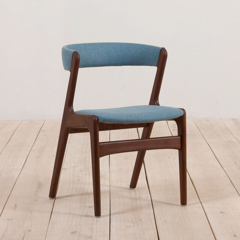 Vintage Teak Kai Kristiansen dining fire chair in blue upholstery Denmark 1960s