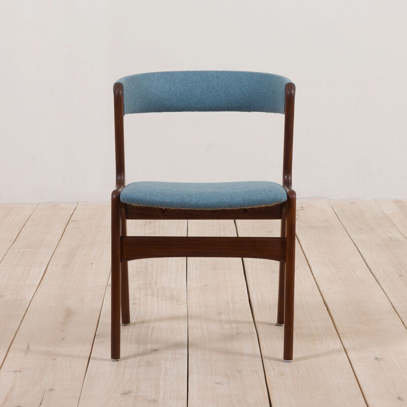Vintage Teak Kai Kristiansen dining fire chair in blue upholstery Denmark 1960s