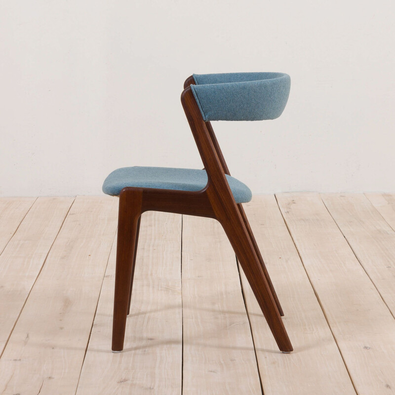 Vintage Teak Kai Kristiansen dining fire chair in blue upholstery Denmark 1960s