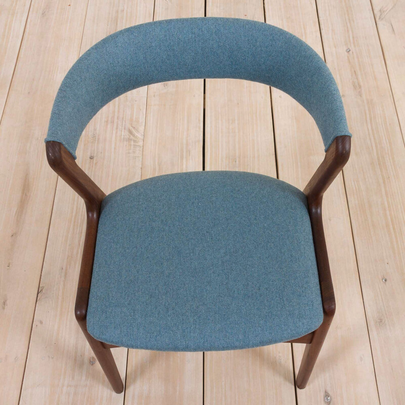 Vintage Teak Kai Kristiansen dining fire chair in blue upholstery Denmark 1960s