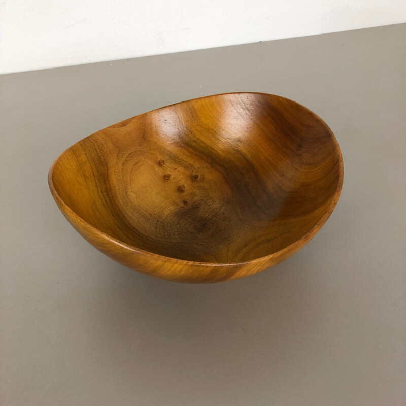 Large Vintage Shell Bowl in Solid Walnut Wood Germany 1970s