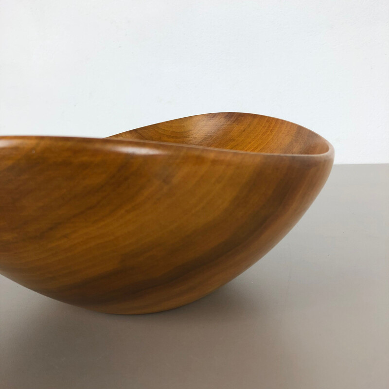 Large Vintage Shell Bowl in Solid Walnut Wood Germany 1970s