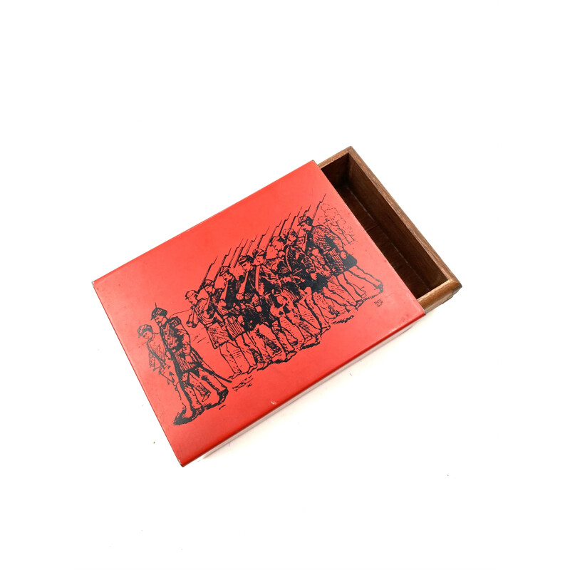 Boîte à cigares vintage Piero Fornasetti en acajou rouge Italie 1950