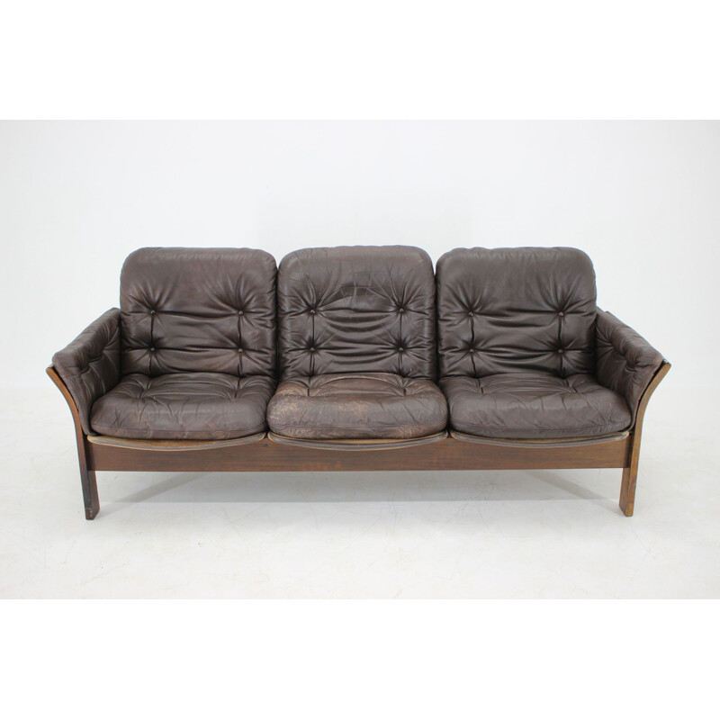 Georg Thams 3 seater vintage sofa em couro castanho escuro Dinamarca 1970
