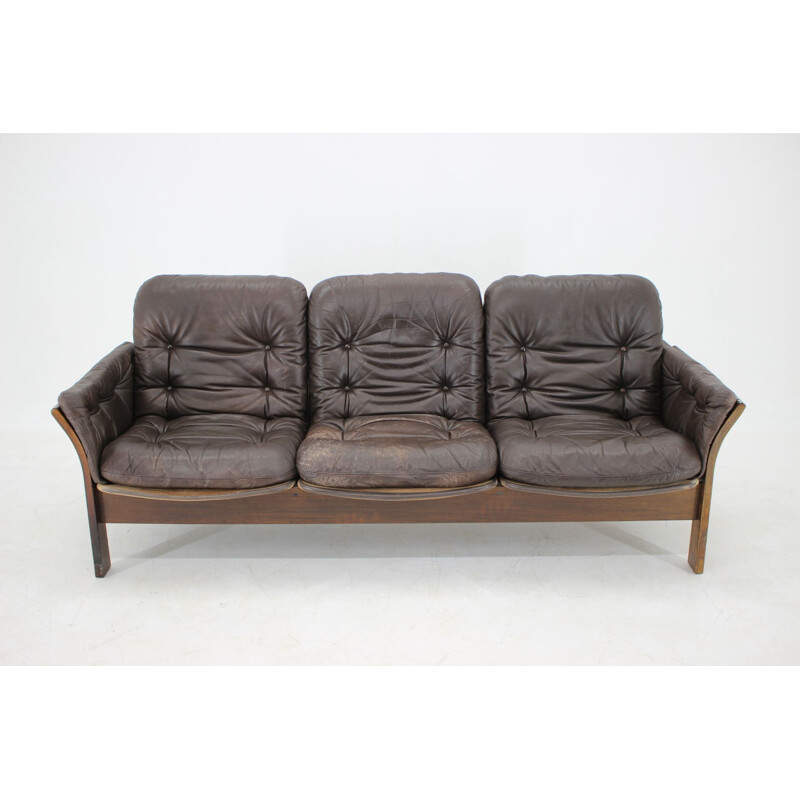 Vintage Georg Thams 3-Seater Sofa in Dark Brown Leather Denmark 1970s