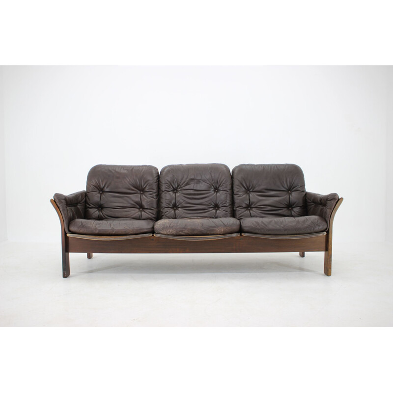 Georg Thams 3 seater vintage sofa em couro castanho escuro Dinamarca 1970