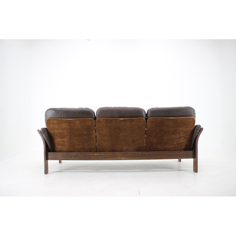 Georg Thams 3 seater vintage sofa em couro castanho escuro Dinamarca 1970