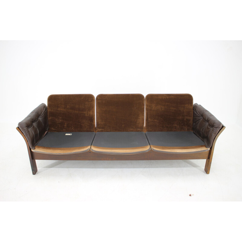 Georg Thams sofá de época de 3 plazas en cuero marrón oscuro Dinamarca 1970