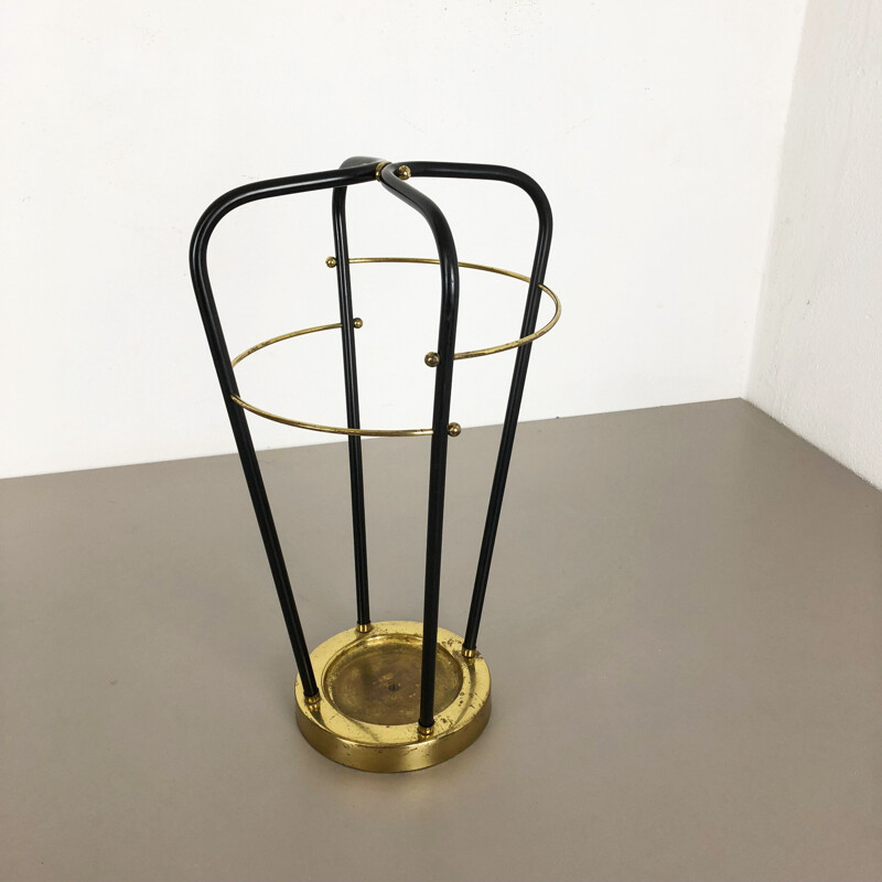 Vintage hollywood regency brass umbrella stand, Germany 1950