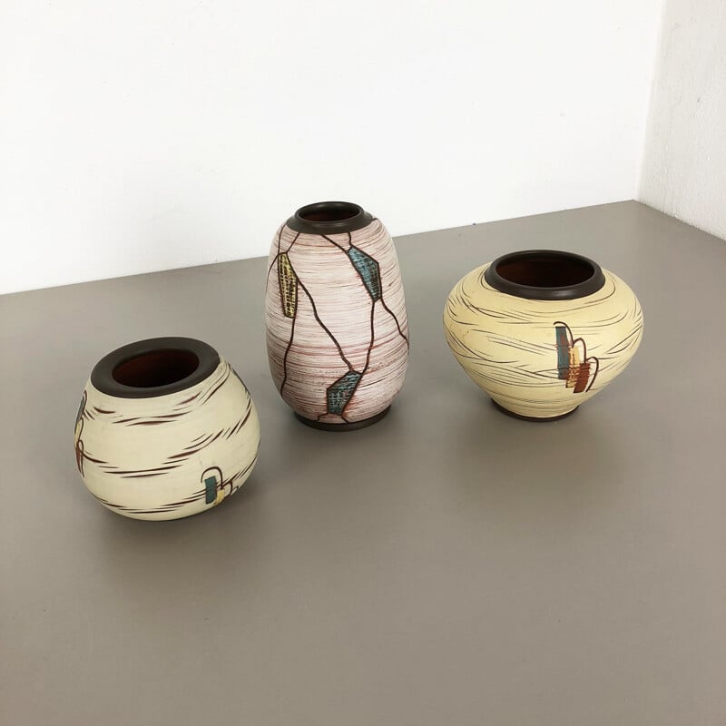 Set van 3 vintage keramische vazen door Franz Schwaderlapp voor Sawa Ceramic, Duitsland 1960