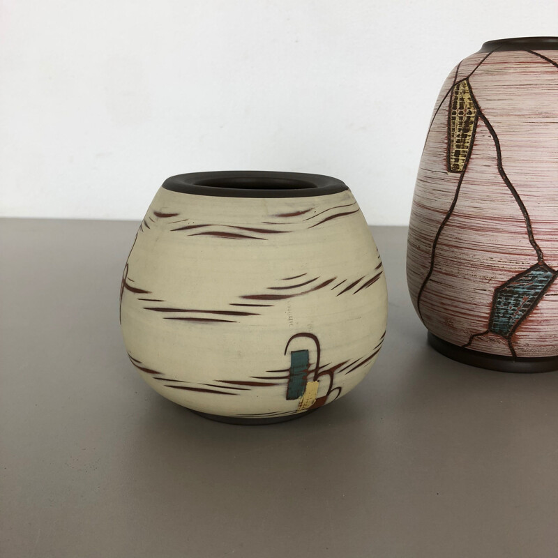 Ensemble de 3 vases vintage en céramique par Franz Schwaderlapp pour Sawa Ceramic, Allemagne 1960