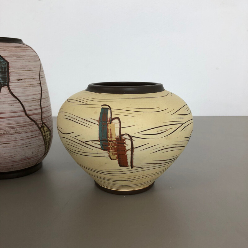 Juego de 3 jarrones de cerámica vintage de Franz Schwaderlapp para Sawa Ceramic, Alemania 1960