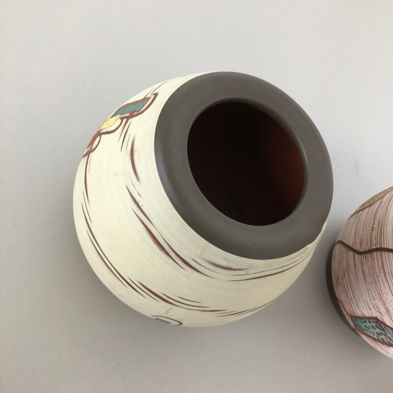 Conjunto de 3 vasos de cerâmica vintage de Franz Schwaderlapp para Sawa Ceramic, Alemanha 1960