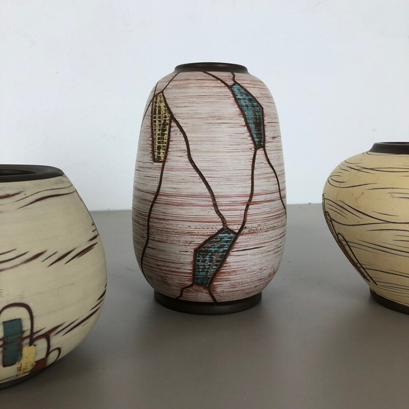 Set of 3 vintage ceramic vases by Franz Schwaderlapp for Sawa Ceramic, Germany 1960