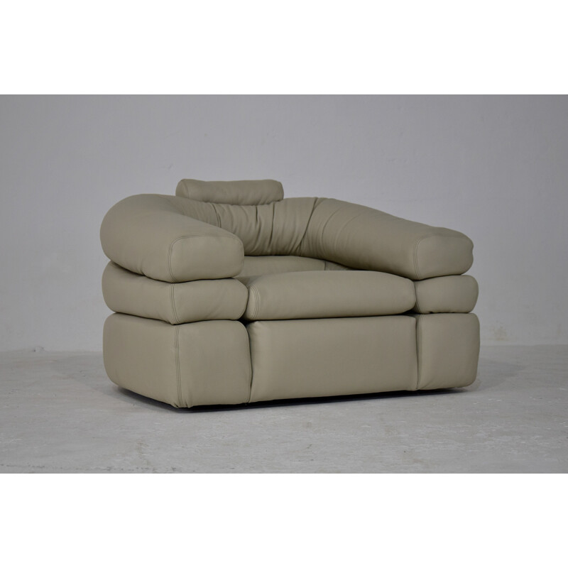 Paire de fauteuil lounge vintage modernes Straccio en cuir ivoire par Zanotta Italie 1968