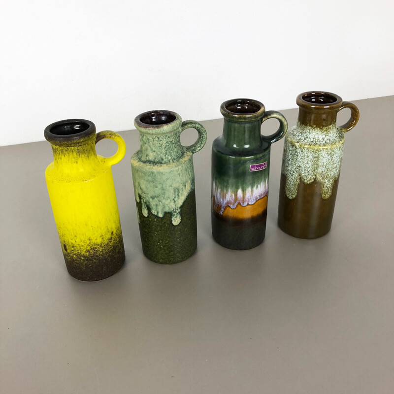 Set of 4 vintage fat ceramic vases from Scheurich, Germany 1970