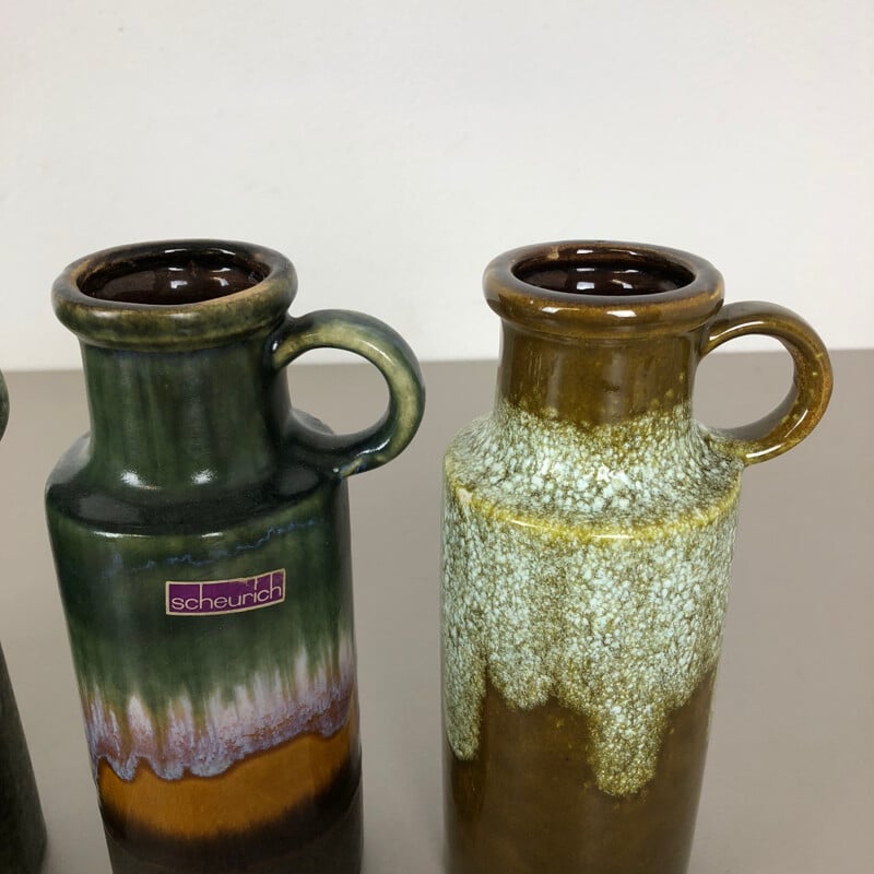 Ensemble de 4 vases vintage en céramique grasse de Scheurich, Allemagne 1970