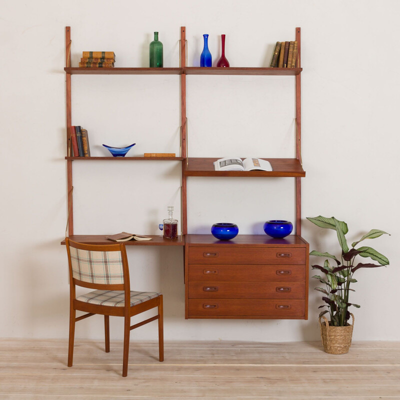 Vintage Teak wall unit with a desk and chest of drawers Cadovius Sorensen Denmark 1960s