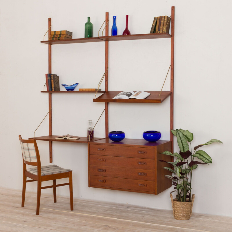 Vintage Teak wall unit with a desk and chest of drawers Cadovius Sorensen Denmark 1960s