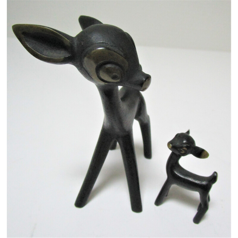 Pair of vintage fawns in blackened bronze Austria 1960s