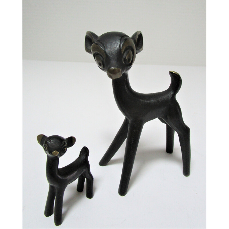 Pair of vintage fawns in blackened bronze Austria 1960s