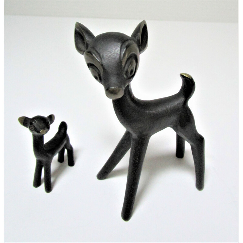 Pair of vintage fawns in blackened bronze Austria 1960s