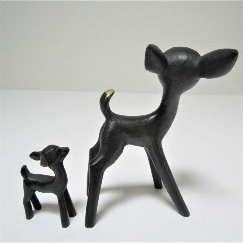 Pair of vintage fawns in blackened bronze Austria 1960s