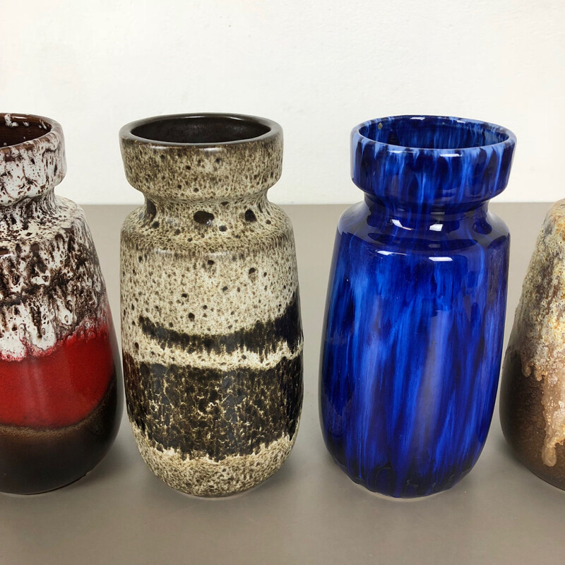 Ensemble de 4 vases vintage en céramique grasse de Scheurich, Allemagne 1970