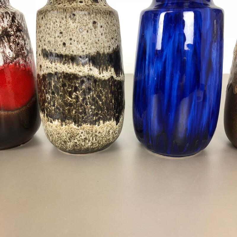 Set of 4 vintage fat ceramic vases from Scheurich, Germany 1970