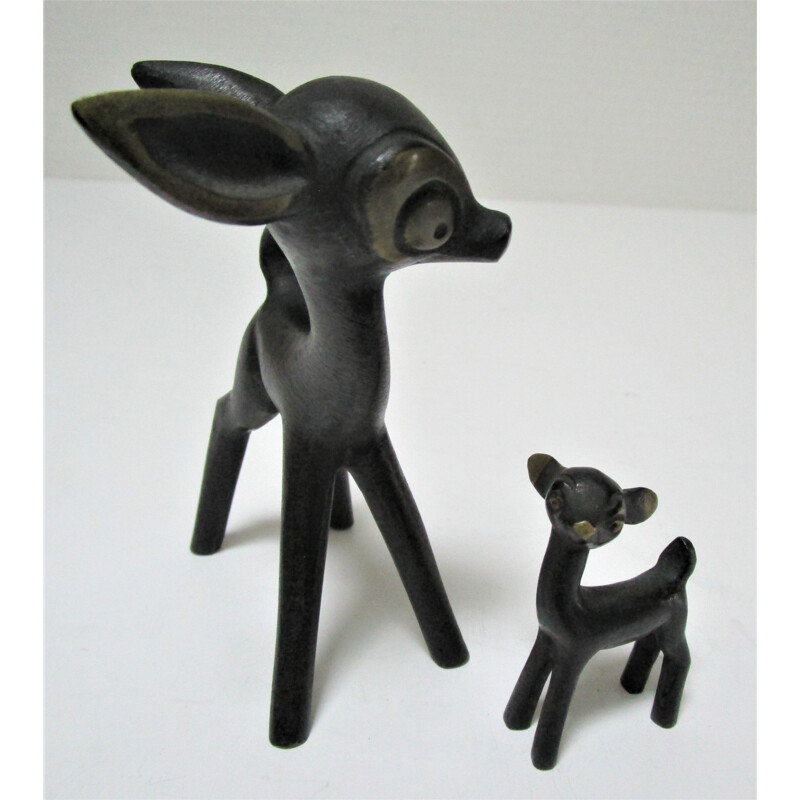 Pair of vintage fawns in blackened bronze Austria 1960s