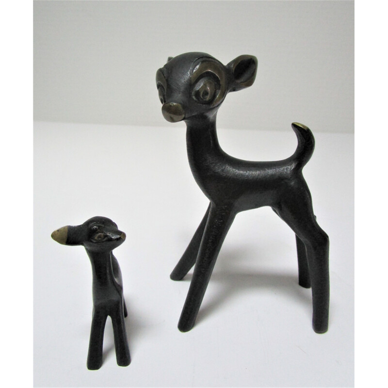 Pair of vintage fawns in blackened bronze Austria 1960s