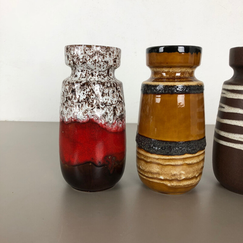 Set of 4 vintage ceramic vases for Scheurich, Germany 1970