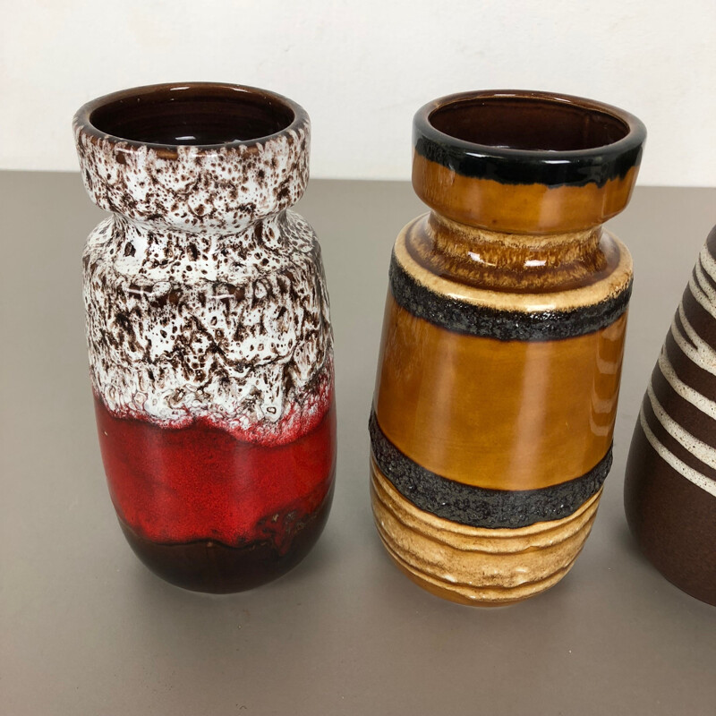 Set of 4 vintage ceramic vases for Scheurich, Germany 1970