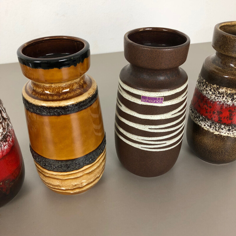 Set of 4 vintage ceramic vases for Scheurich, Germany 1970