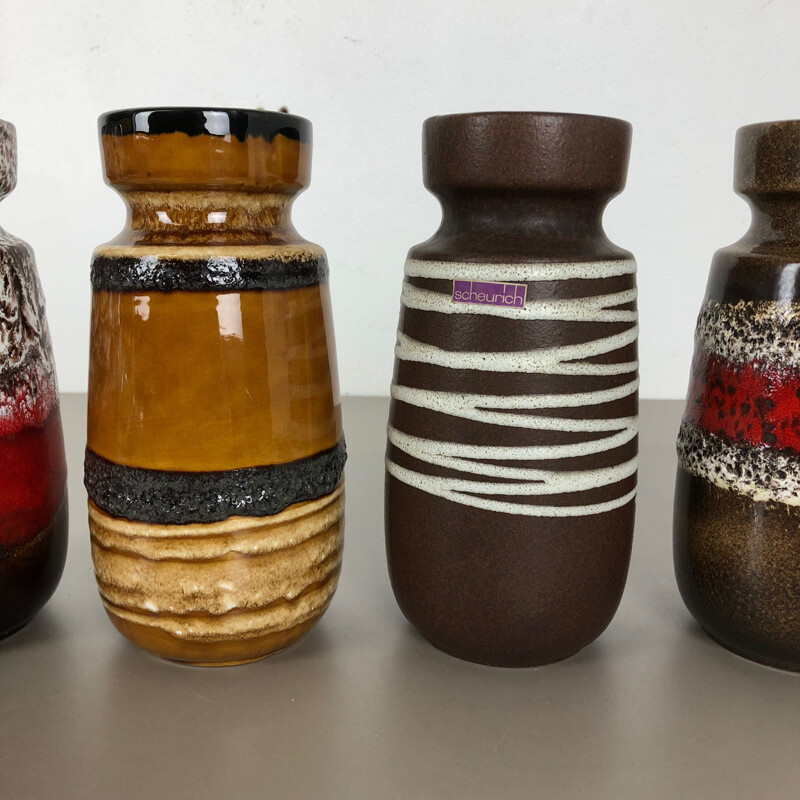 Set of 4 vintage ceramic vases for Scheurich, Germany 1970
